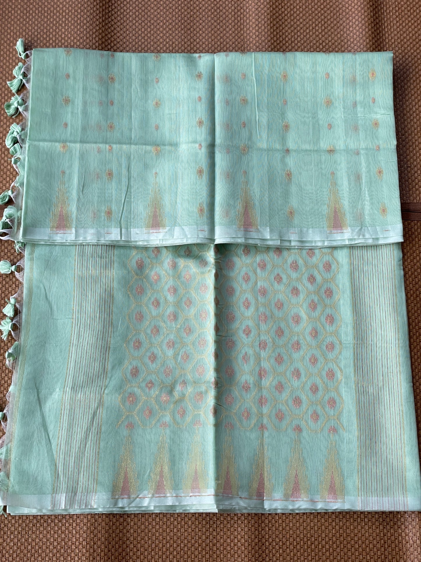 Sea Green Dual Zari Cotton Silk Saree