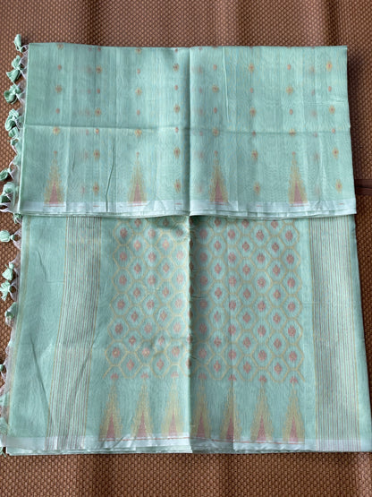 Sea Green Dual Zari Cotton Silk Saree