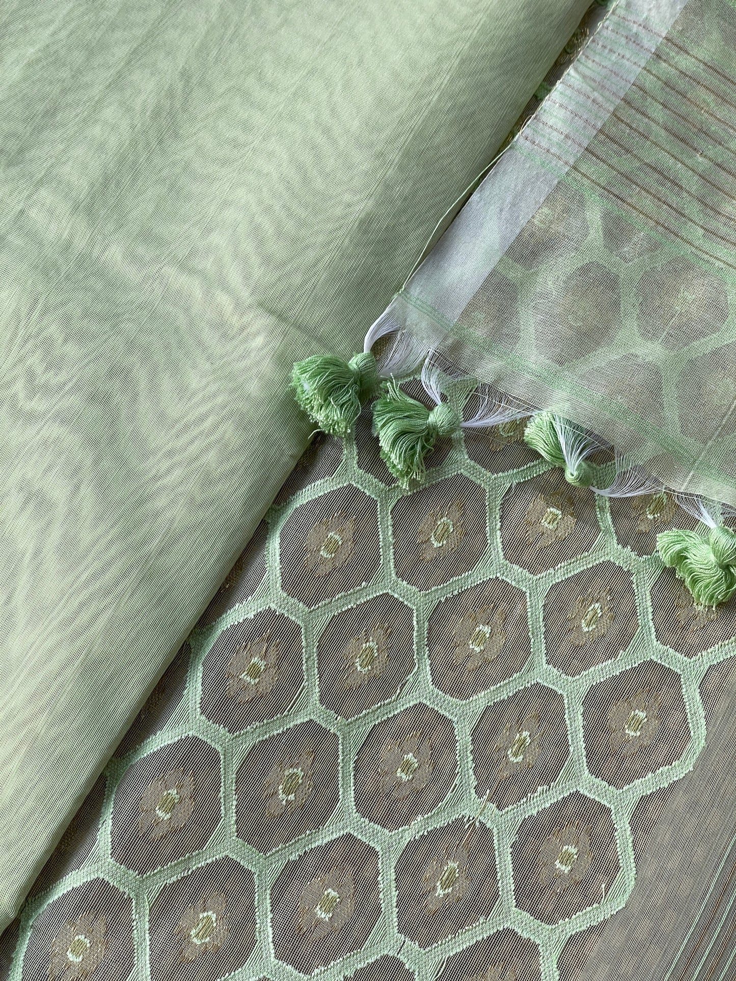 Light Green Cotton Silk Saree