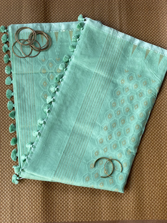 Sea Green Cotton Silk Saree