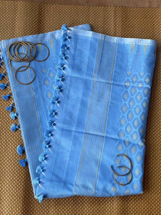 Blue Cotton Silk Saree