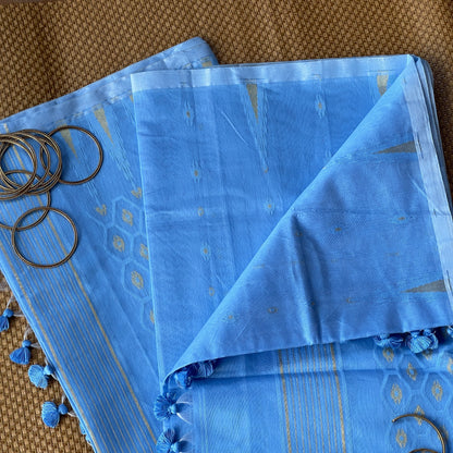 Blue Cotton Silk Saree