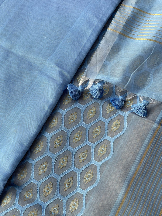 Blue Cotton Silk Saree