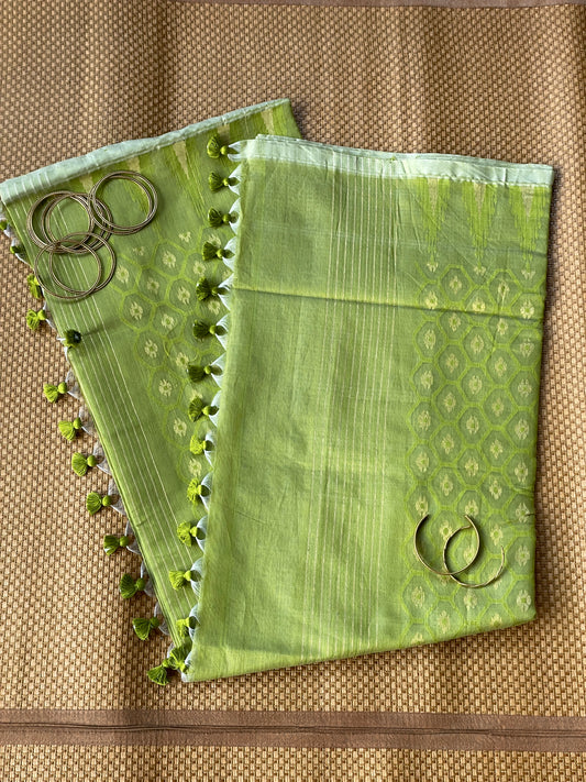 Fresh Lime Green Cotton Silk Saree