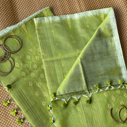 Fresh Lime Green Cotton Silk Saree