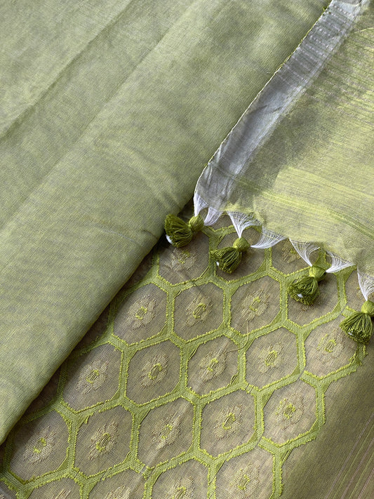 Fresh Lime Green Cotton Silk Saree