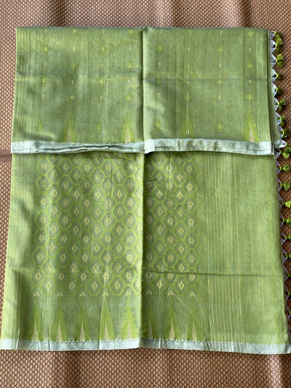 Fresh Lime Green Cotton Silk Saree