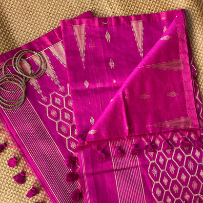 Magenta Pink Cotton Silk Saree