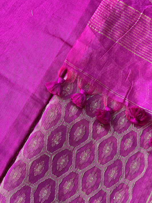 Magenta Pink Cotton Silk Saree