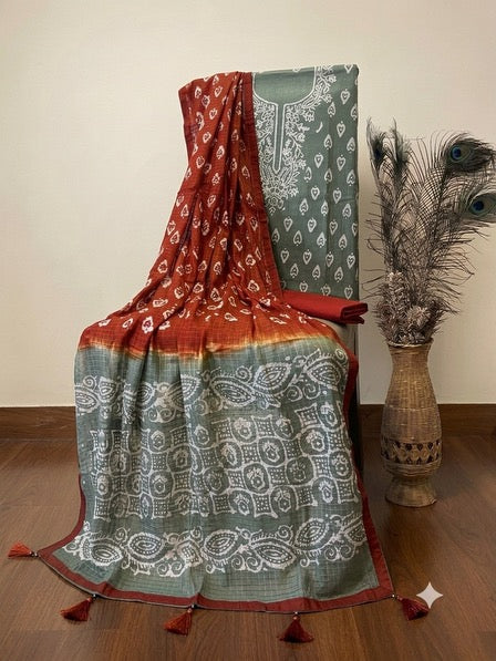 Brown & Green Mulmul Batik Suit
