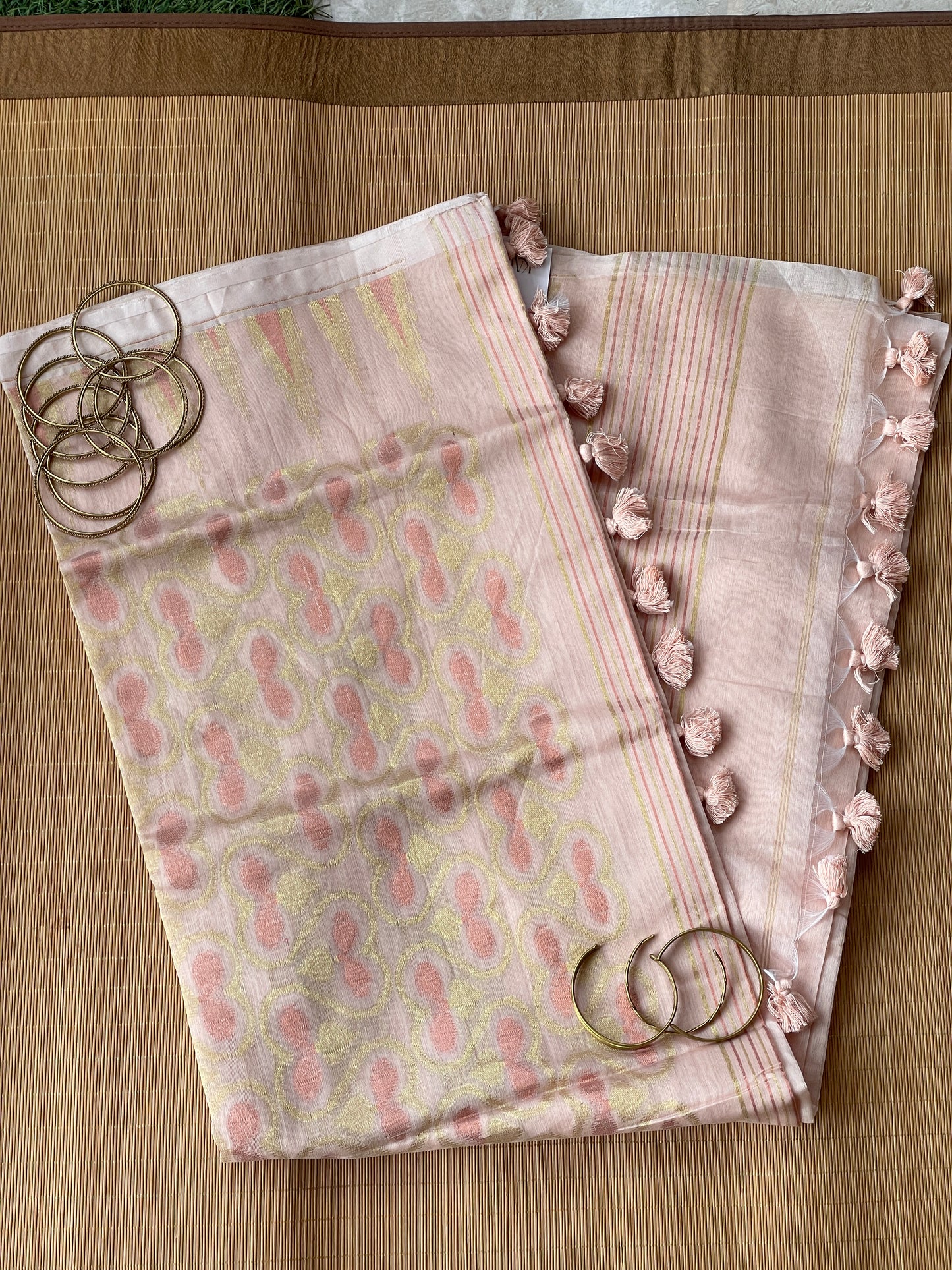 Beige Dual Zari Cotton Silk Saree