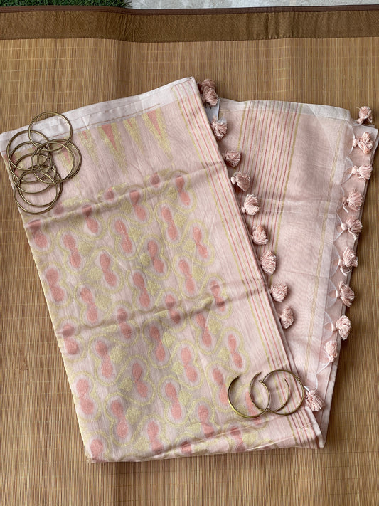 Beige Dual Zari Cotton Silk Saree