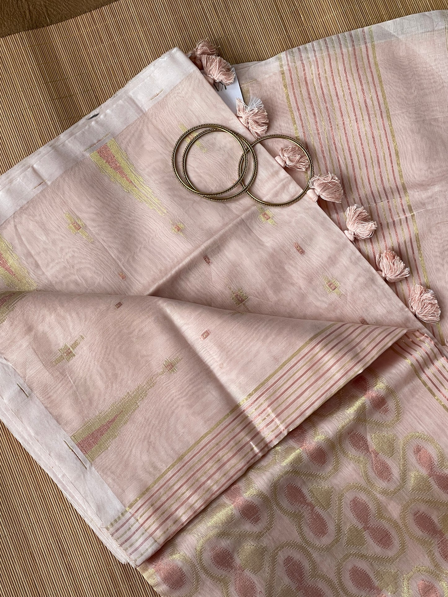 Beige Dual Zari Cotton Silk Saree
