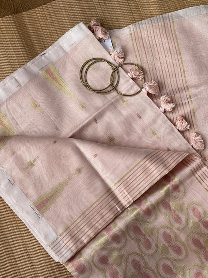 Beige Dual Zari Cotton Silk Saree