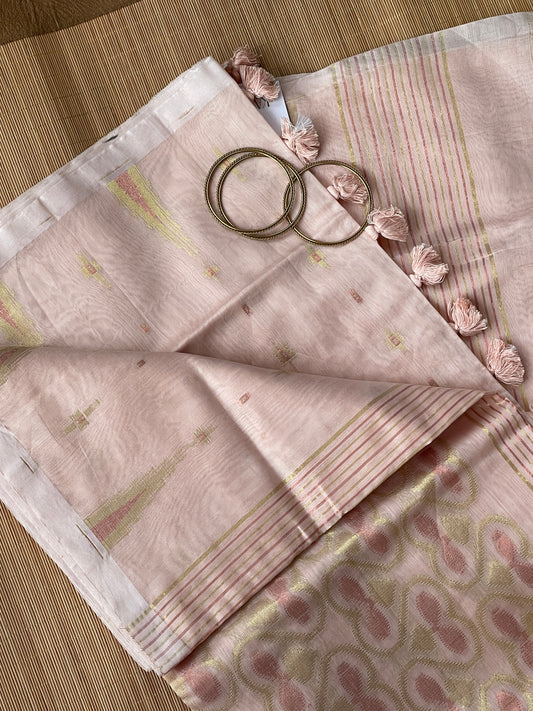 Beige Dual Zari Cotton Silk Saree
