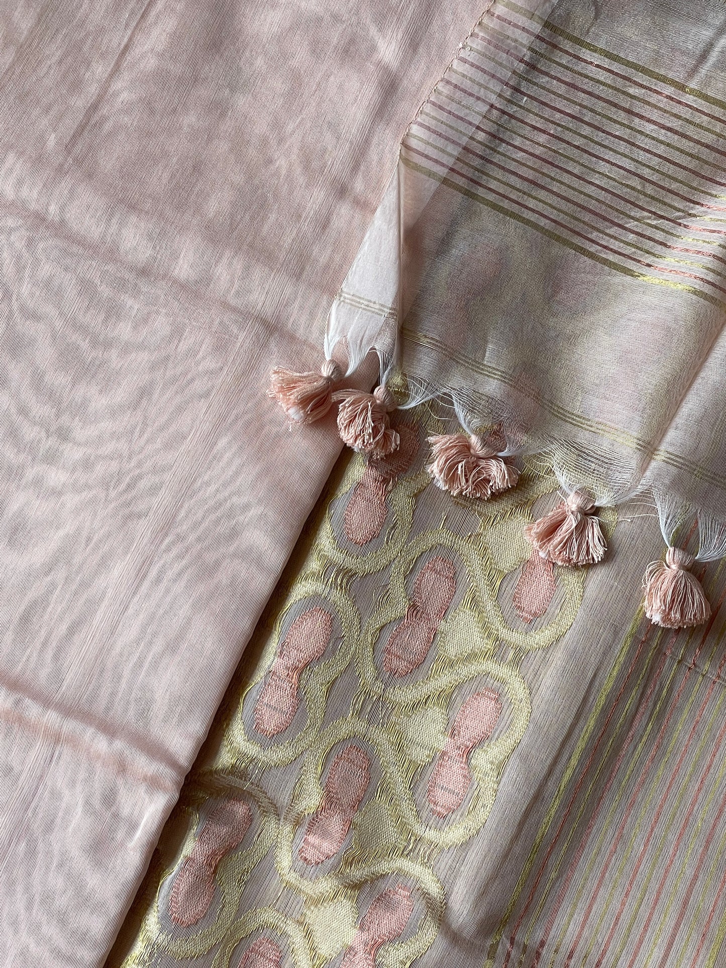 Beige Dual Zari Cotton Silk Saree