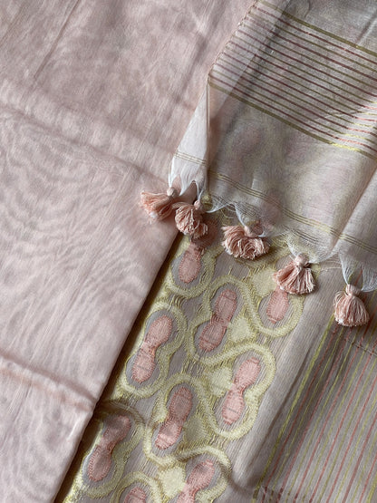 Beige Dual Zari Cotton Silk Saree