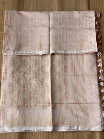 Beige Dual Zari Cotton Silk Saree