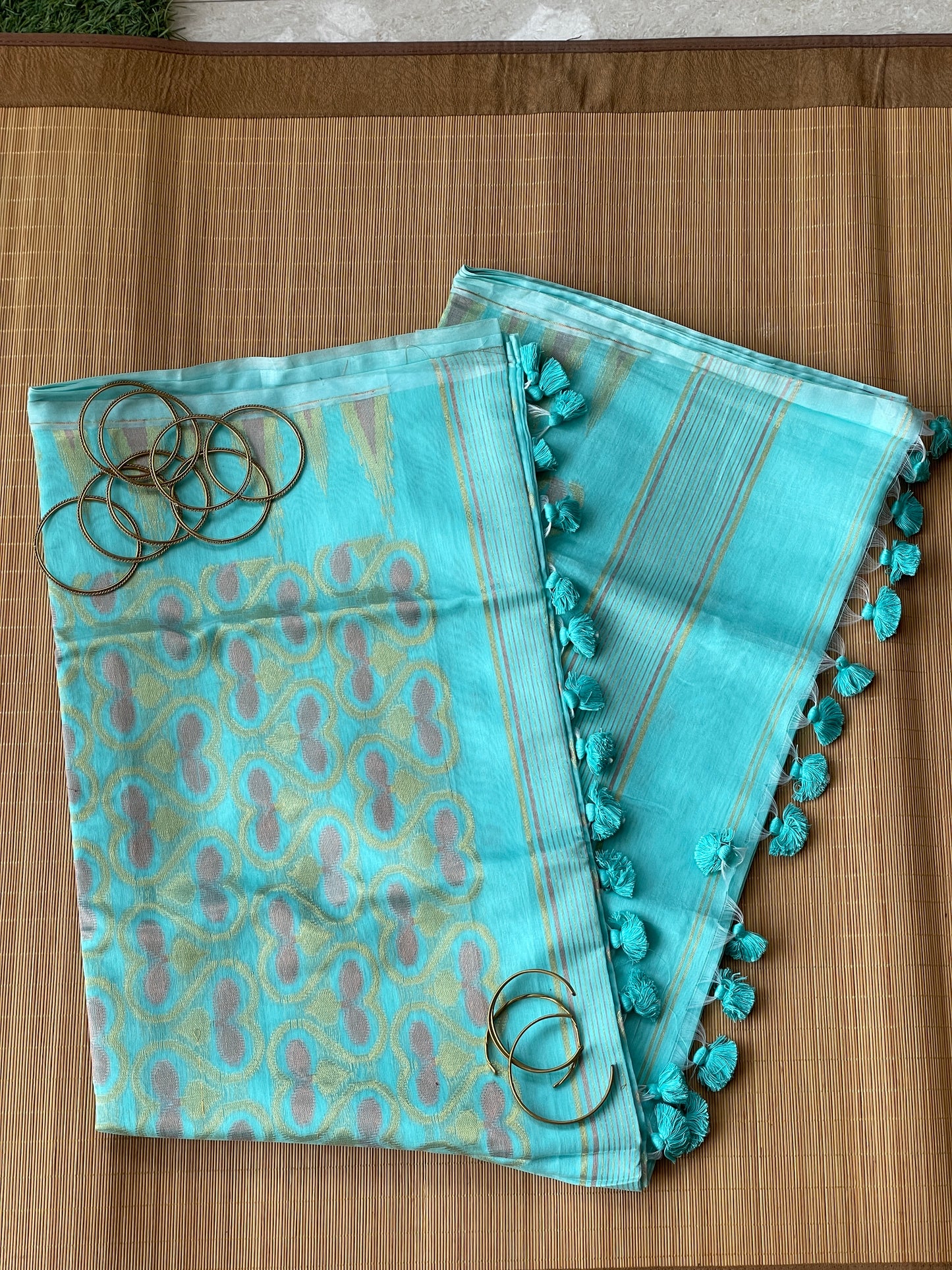 Cyan Dual Zari Cotton Silk Saree