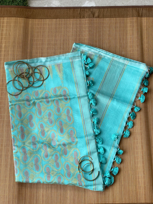 Cyan Dual Zari Cotton Silk Saree