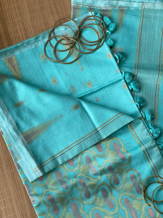 Cyan Dual Zari Cotton Silk Saree