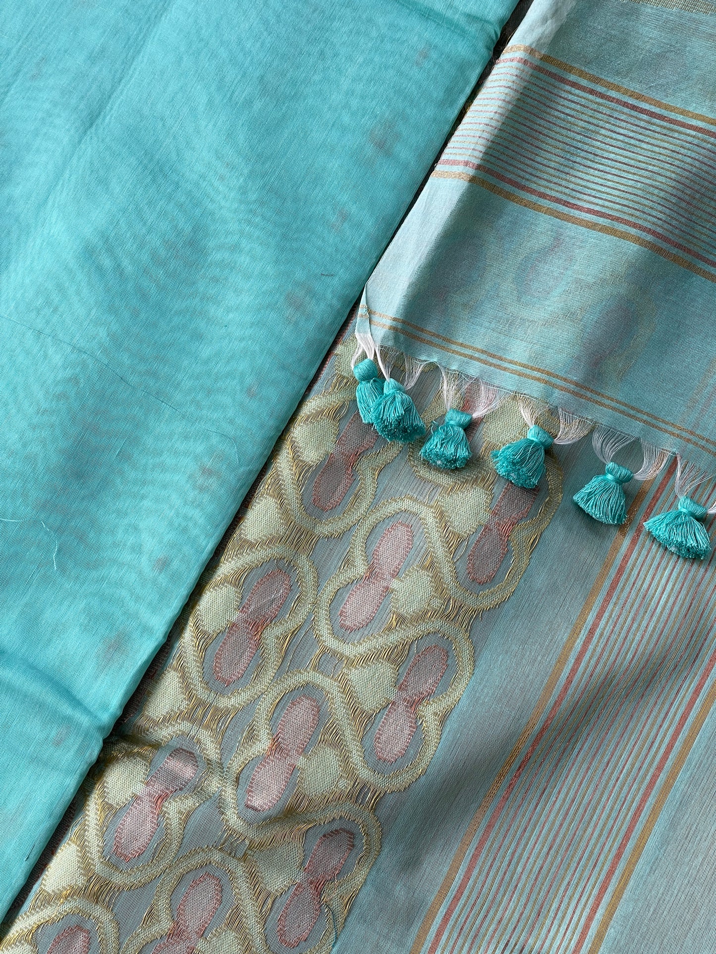 Cyan Dual Zari Cotton Silk Saree