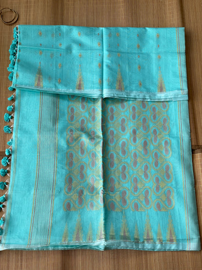 Cyan Dual Zari Cotton Silk Saree