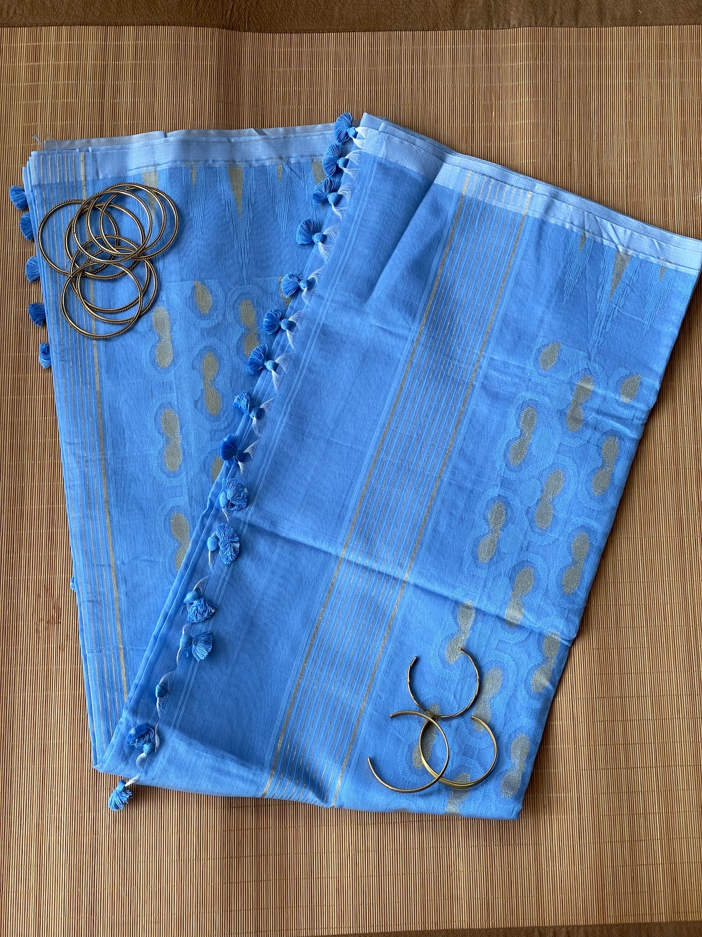 Azure Blue Cotton Silk Saree