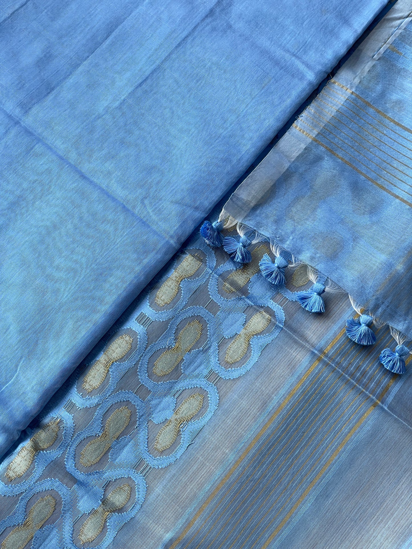 Azure Blue Cotton Silk Saree
