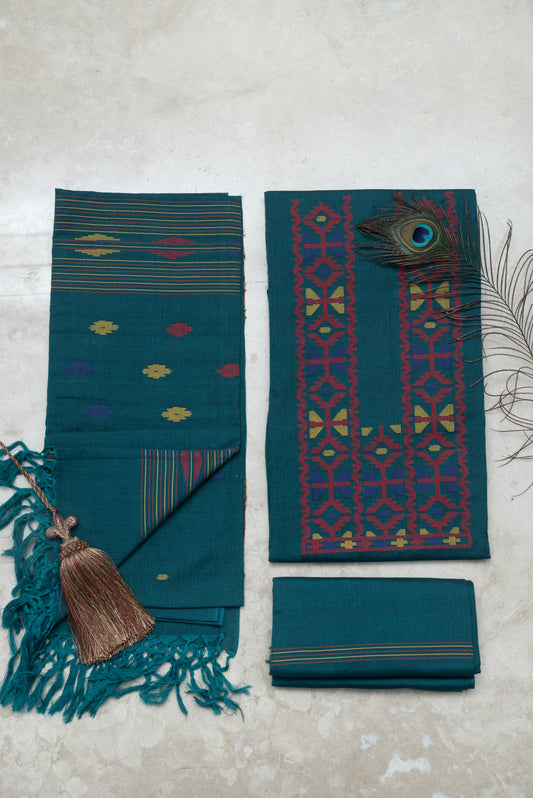Emerald Green Handwoven Mul Jamdani
