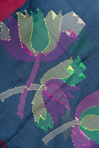 Grey Cotton Silk Saree With Floral Motifs