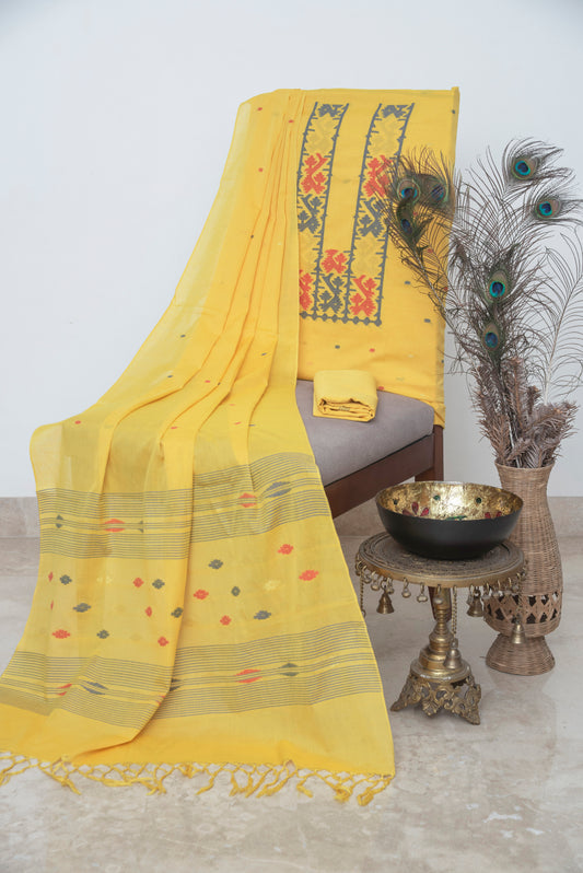 Sunflower Yellow Handwoven Mul Jamdani