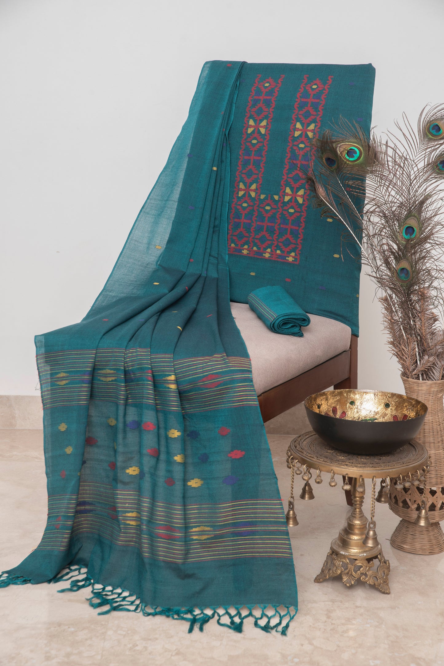 Emerald Green Handwoven Mul Jamdani