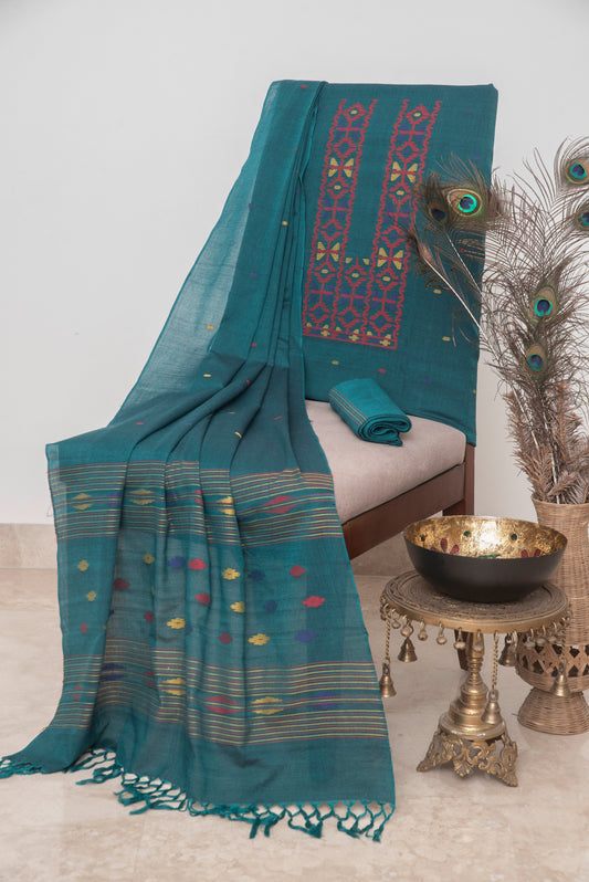 Emerald Green Handwoven Mul Jamdani