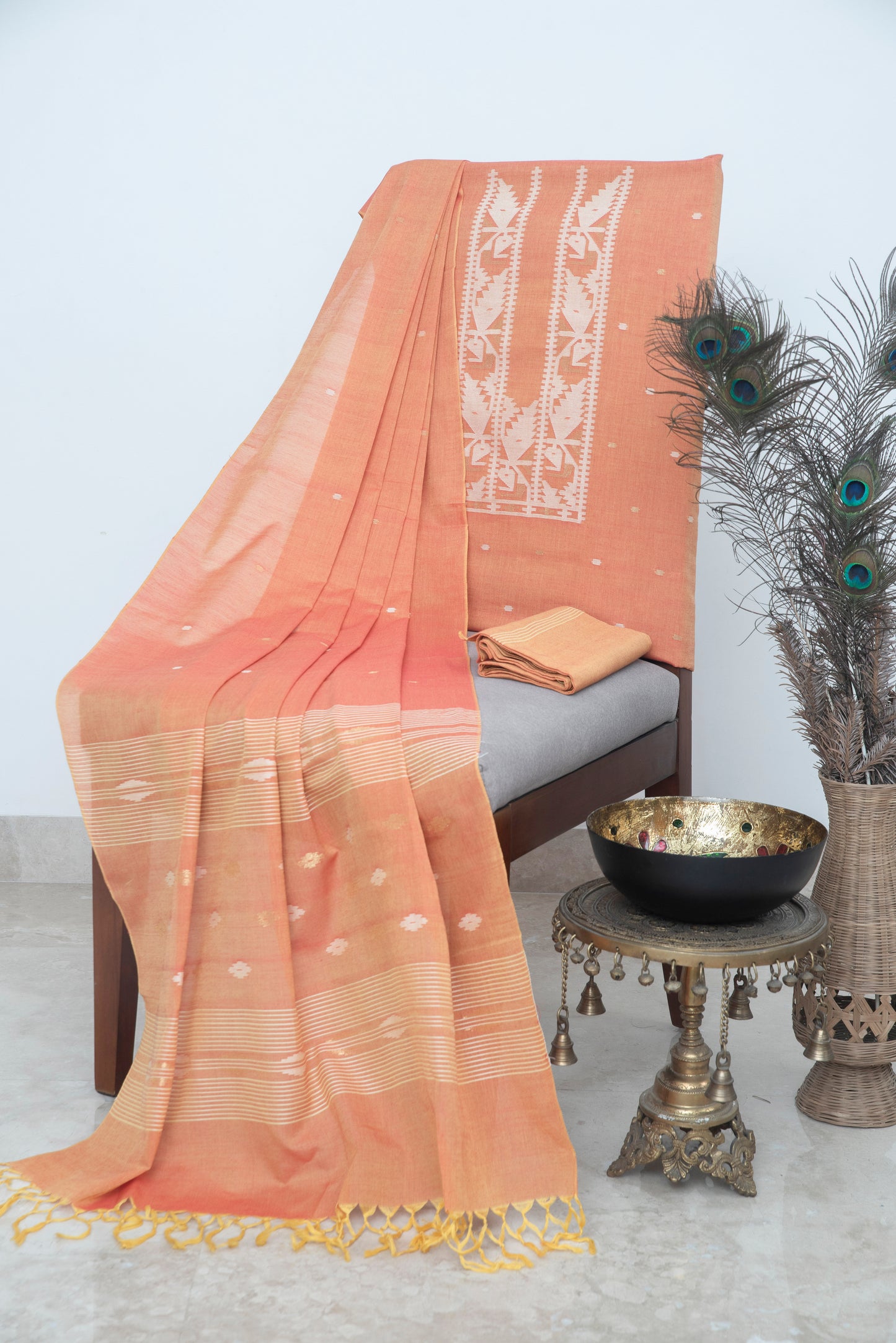 Saffron Handwoven Mul Jamdani