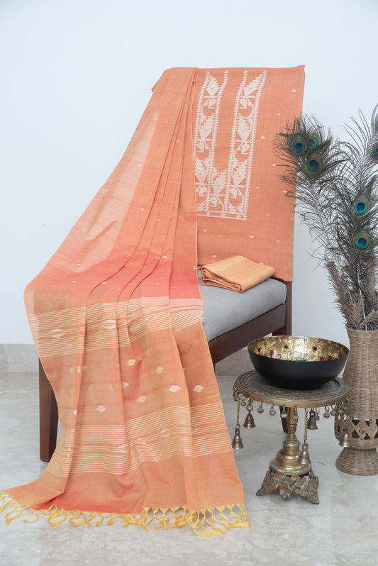 Saffron Handwoven Mul Jamdani