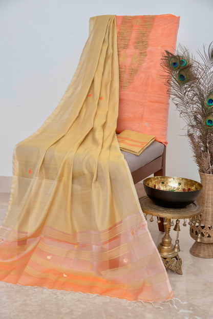 Peach Sorbet & Muted Gold Organza Suit