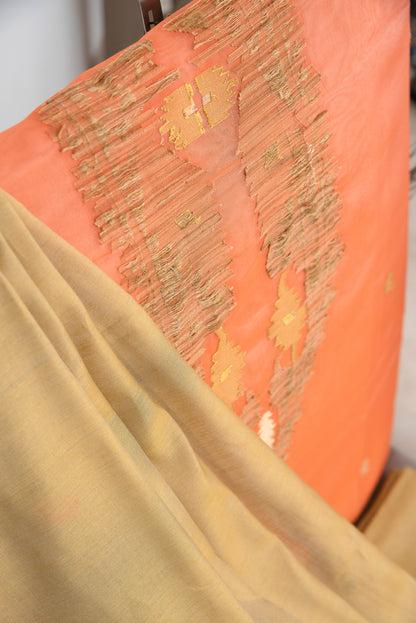 Peach Sorbet & Muted Gold Organza Suit