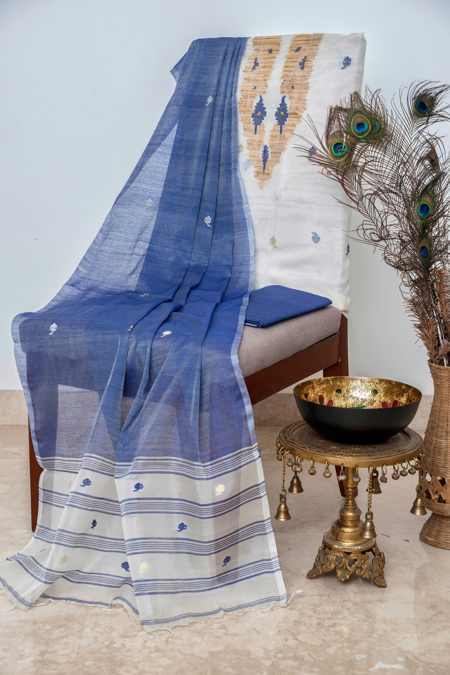Ivory & Indigo Blue Mulmul Suit