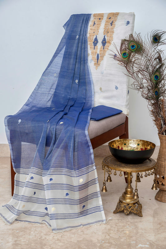 Ivory & Indigo Blue Mulmul Suit