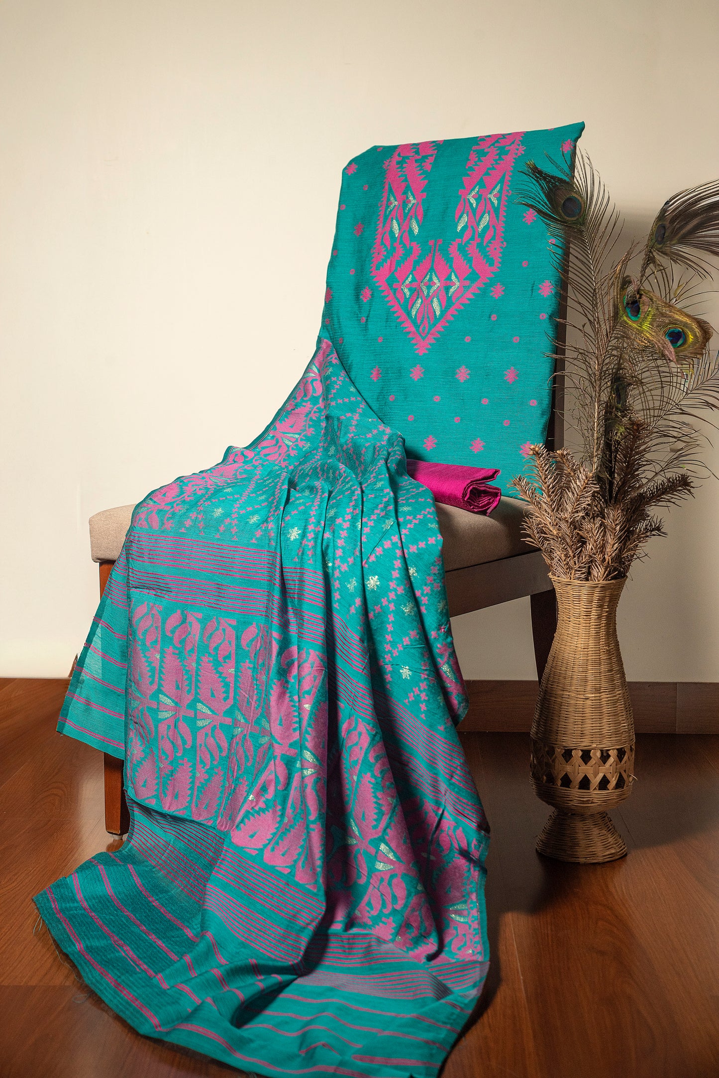 Teal Blue Premium Cotton Silk Suit