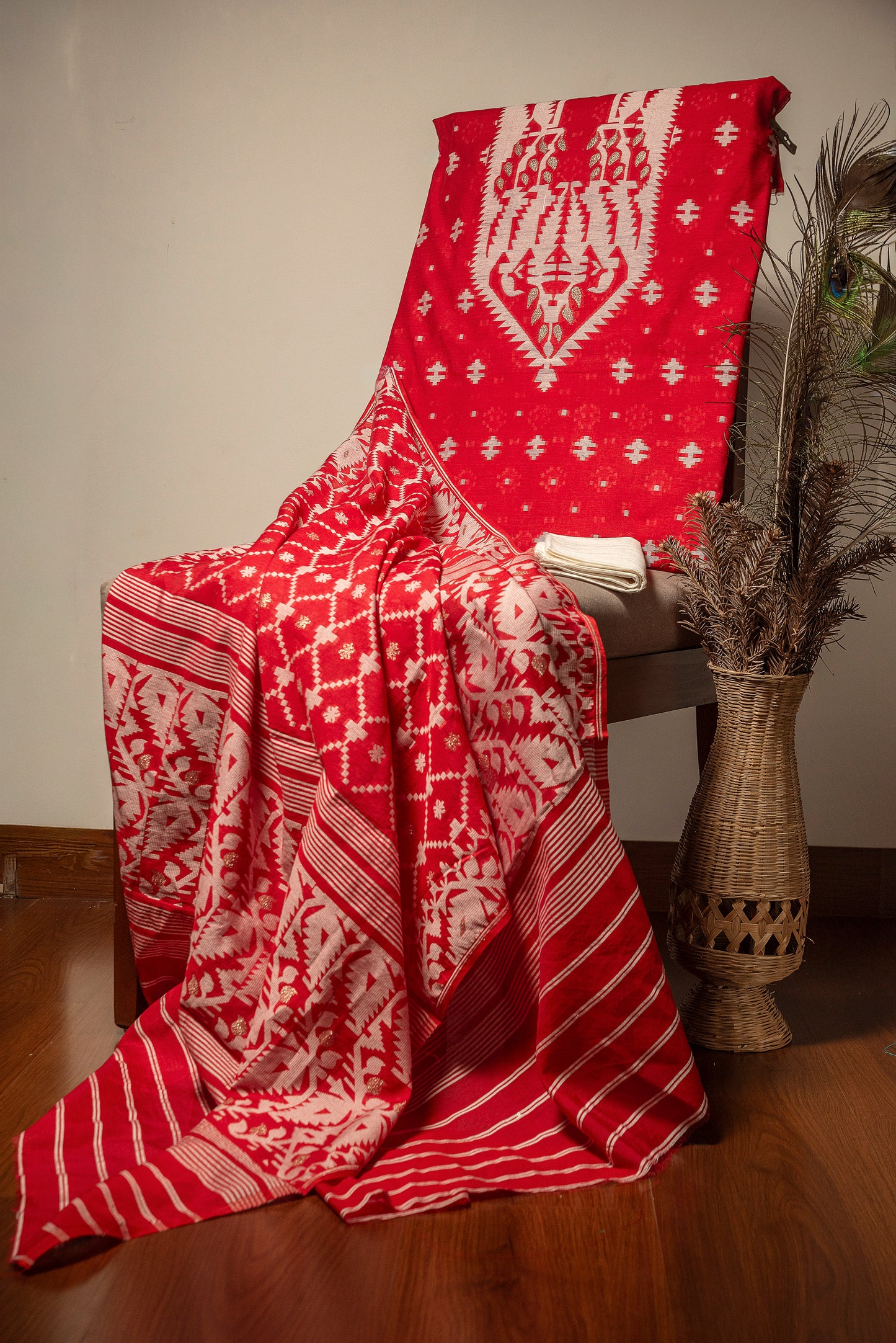 Red Premium Cotton Silk Suit