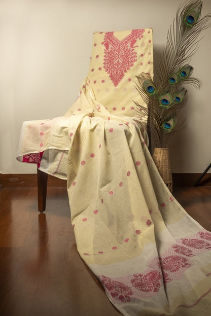Soft Yellow & Pink Pure Cotton Jamdani Suit