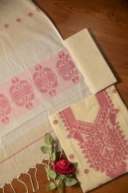 Soft Yellow & Pink Pure Cotton Jamdani Suit
