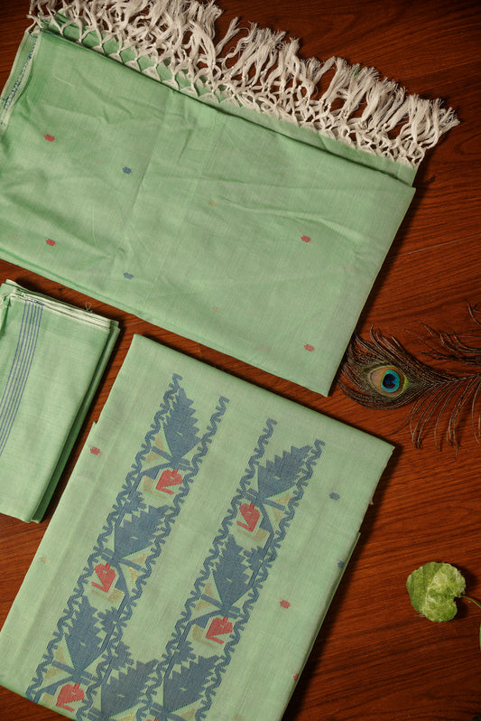 Mint Green & Blue Handwoven Mul Jamdani