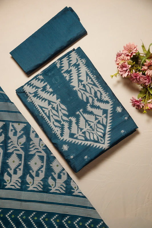 Blue Premium Cotton Silk Suit