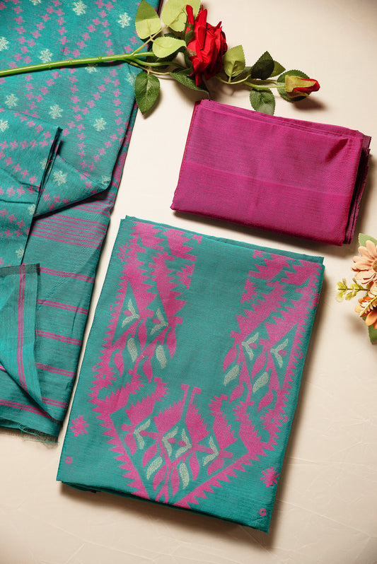 Teal Blue Premium Cotton Silk Suit