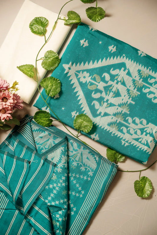 Turquoise Premium Cotton Silk Suit