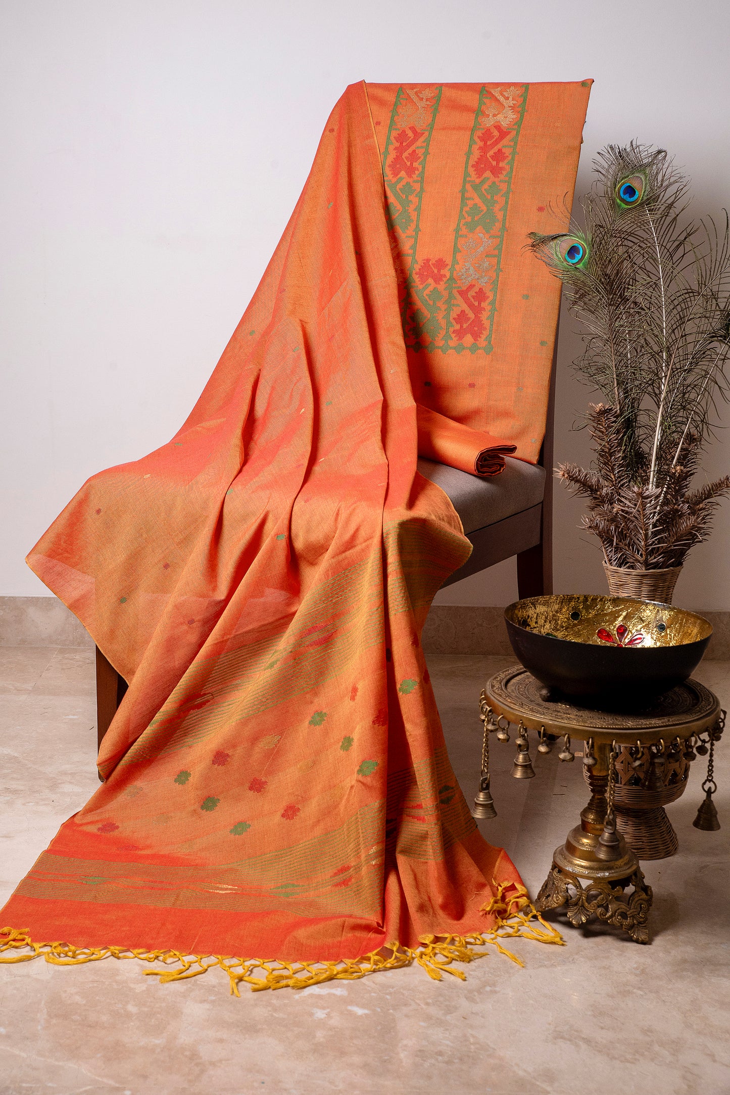 Orange Handwoven Mul Jamdani