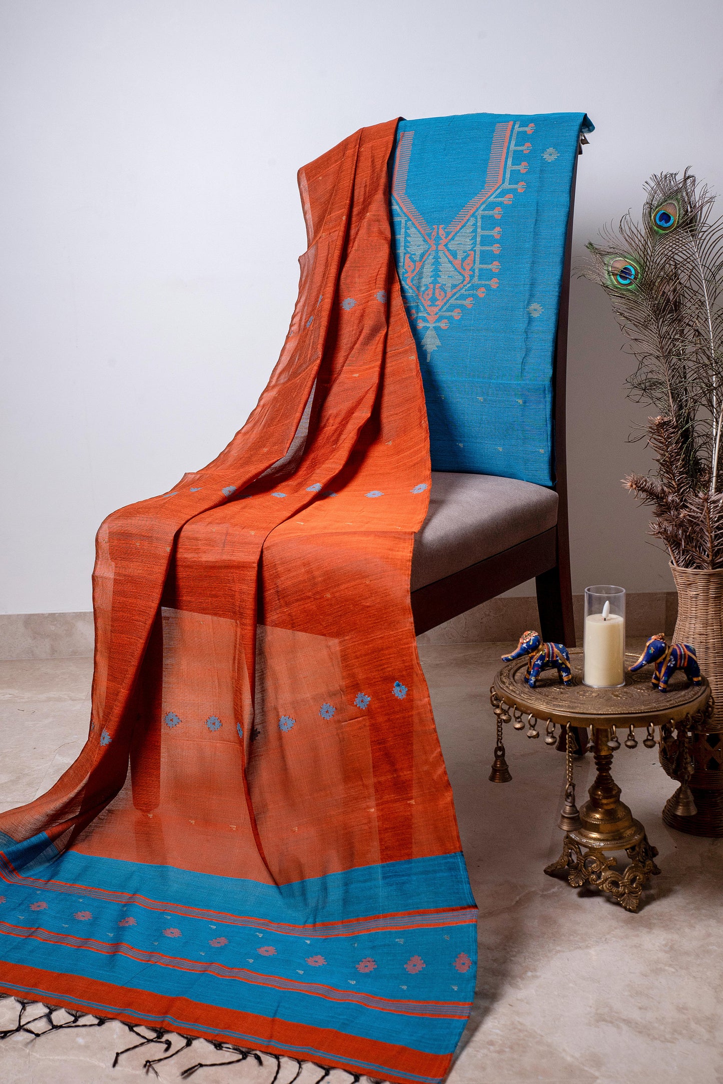 Teal Blue Signature Cotton Silk Suit